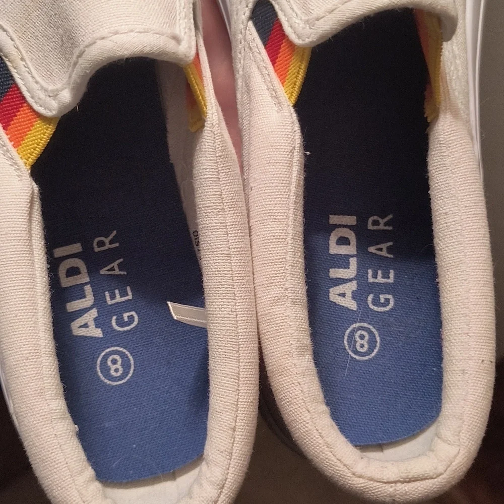 Aldi Gear White Slip-On Sneakers with Colorful Accent